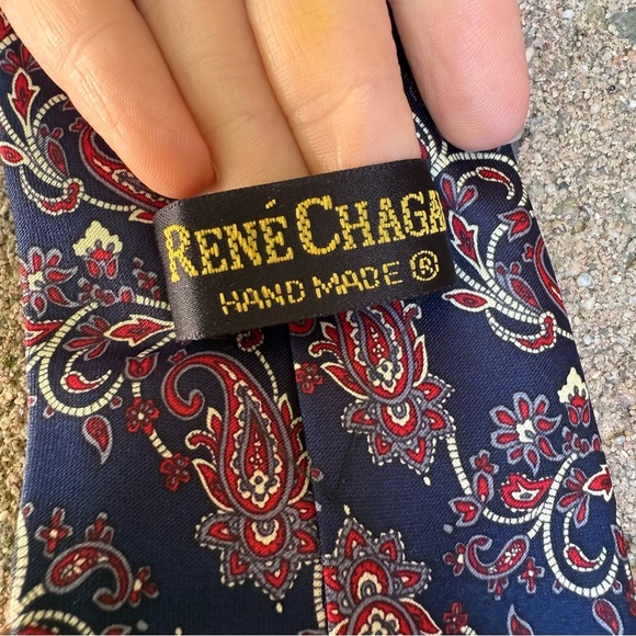 RENE CHAGAL Men’s Navy Paisley Patterned Silk Tie - Picture 2 of 4